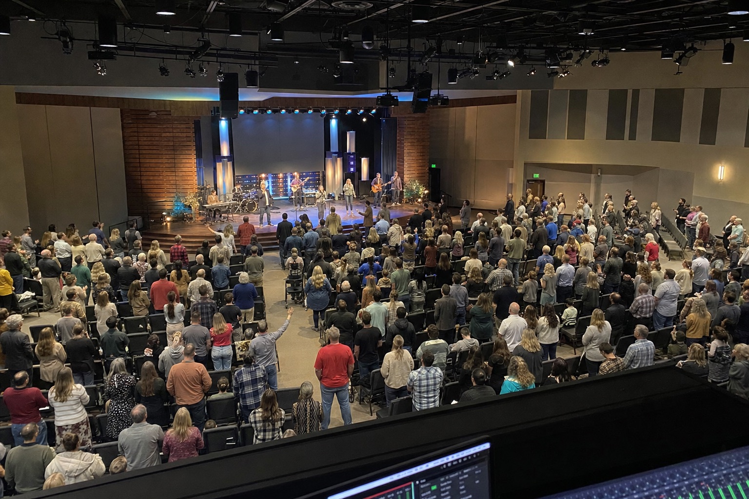 Church sanctuary during worship, uncounted